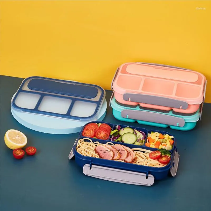 Ensembles de vaisselle Boîte à lunch haute capacité avec cuillère Accessoires de cuisine Récipients micro-ondables pour enfants Boîtes à bento japonaises à 4 compartiments