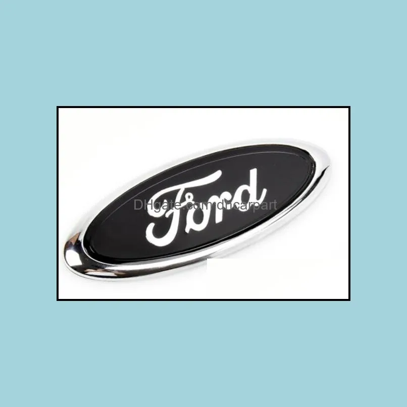Car Badges Front Bonnet Badge Car Original Metal Logo Emblem Rear Trunk Boot Mark Sticker For Ford Focus Old Mondeo 15X6Cm Drop Deli Dhl61