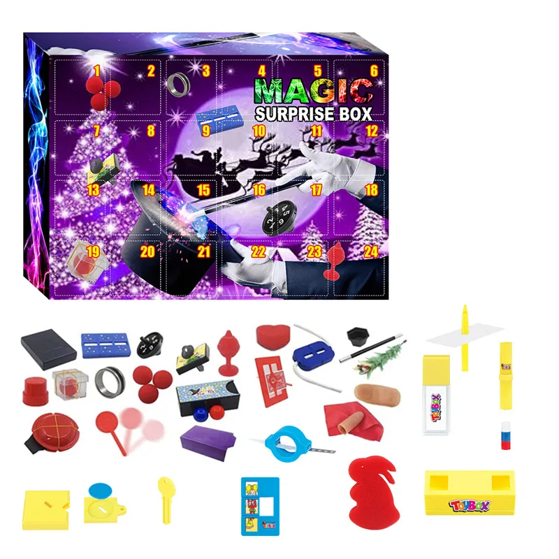 Julleksaker advent kalender xmas magi blind l￥da av trickstoy fantastiska tricks rekvisita barn magiska leksak v￤nner ￶verraskning g￥va