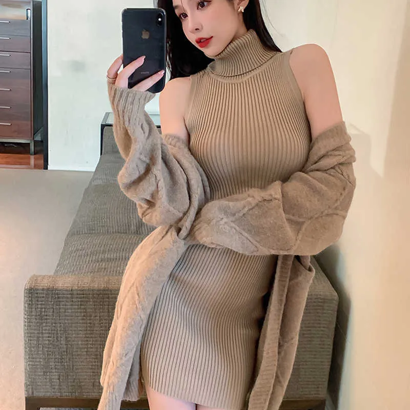 Women's Sweaters Make han edition summer wear new turtleneck knitting dress sexy cultivate one's morality women sleeveless package buttocks short G221018