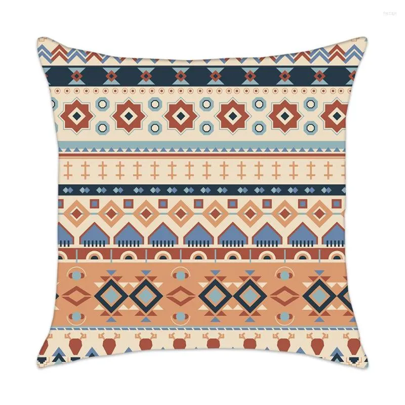 Kudde marinblå och brunt täcker aztek etnisk geometrisk soffa fall retro infödda sydvästra kast 45x45cm