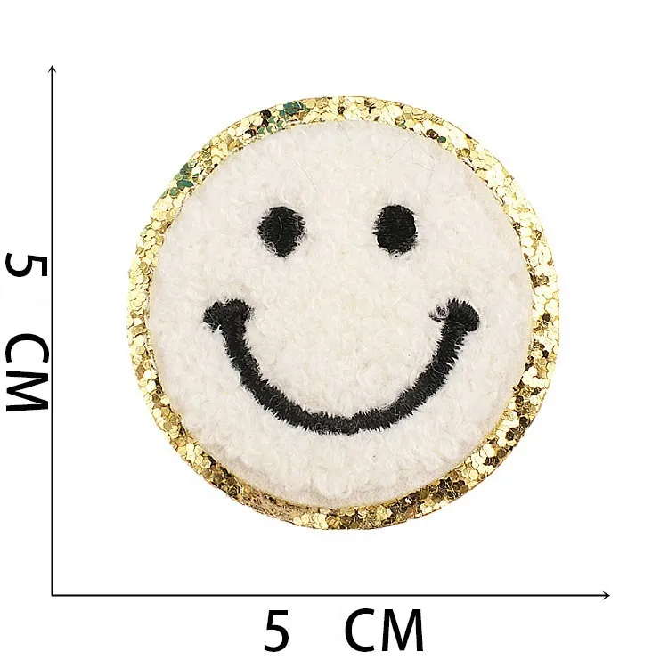 Gold Grimmed Chenille Self Adhesive Smile Face Patches Preppy Glitter Iron  On Decals For Backpacks, Smiley Face Hat, And Clothing DIY Gift From  Moomoo2016_clothes, $0.46