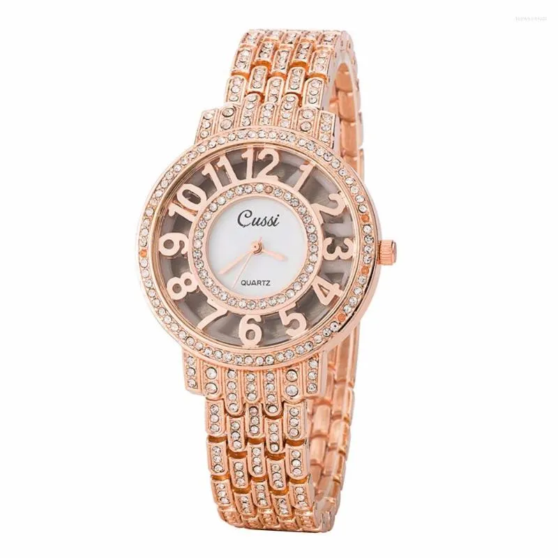 Armbandsur Cussi 2022 Creative Womens Watches Silver Luxury Rhinestone Ladies Armband Quartz Relogio Feminino Gifts