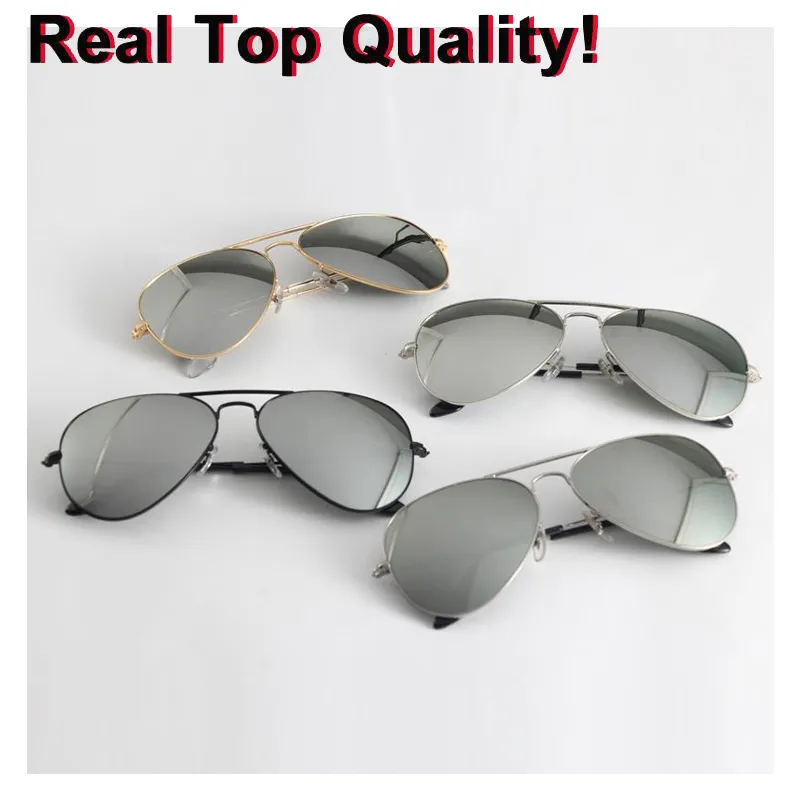 Mode chaude Aviaton Falsh miroir modèle classique lunettes de soleil excellente qualité fait réel uv400 verre métal cadre rgafas lentilles lunettes de soleil gafas avec tous les paquets