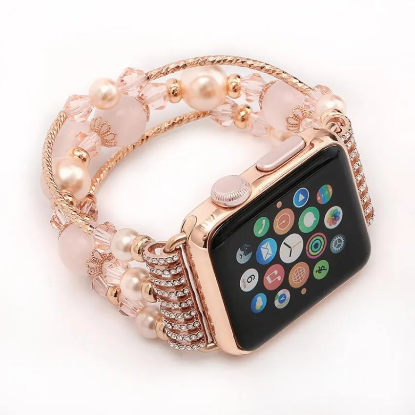 Fashion Agate Beads Pearl Armband Rem f￶r Apple Watch Ultra 49mm Series 8 7 6 SE 5 4 3 Band Iwatch Women's Watchband 41mm 45mm 44mm 40mm 42mm 38mm