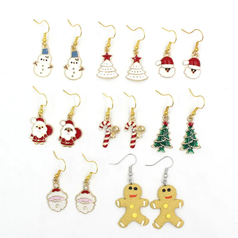 Xmas Tree Santa Snowman Christmas Dangle örhängen ingefära bröd droppörhängen för kvinnor fest semester gåvor smycken