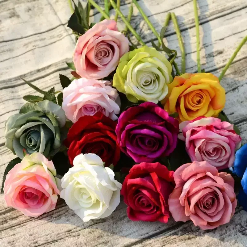 Искусственные цветы розы букет роза для свадьбы Рождество дома украшения белый розовый синий искусственный цветок