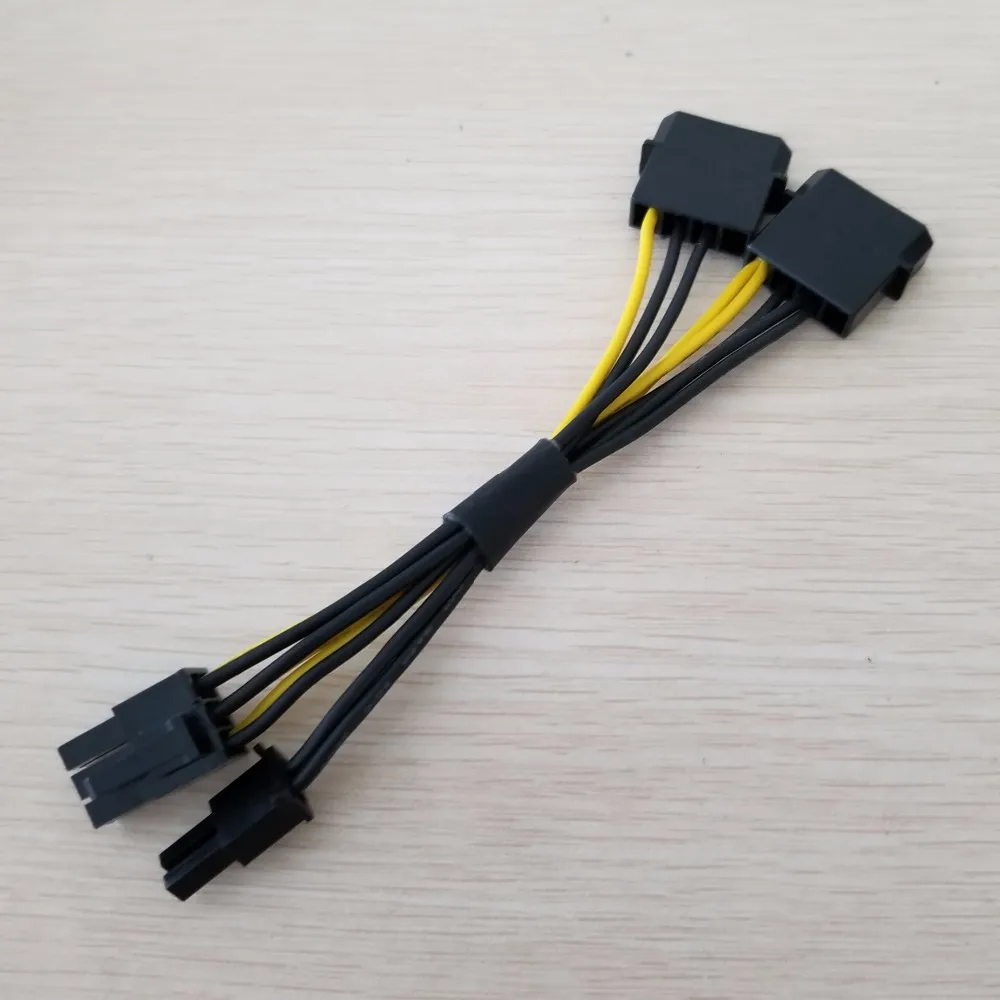 10pcs / lot Dual 4pin ide molex to pci-e PCI Express graphics vidéo afficher la carte d'affichage 8pin Câble d'alimentation 18AWG 15cm pour le mineur BTC