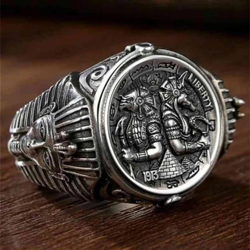 Hecheng nouveau Horus anubis vagabond égyptien ancien personnalisé bague pour hommes 289O