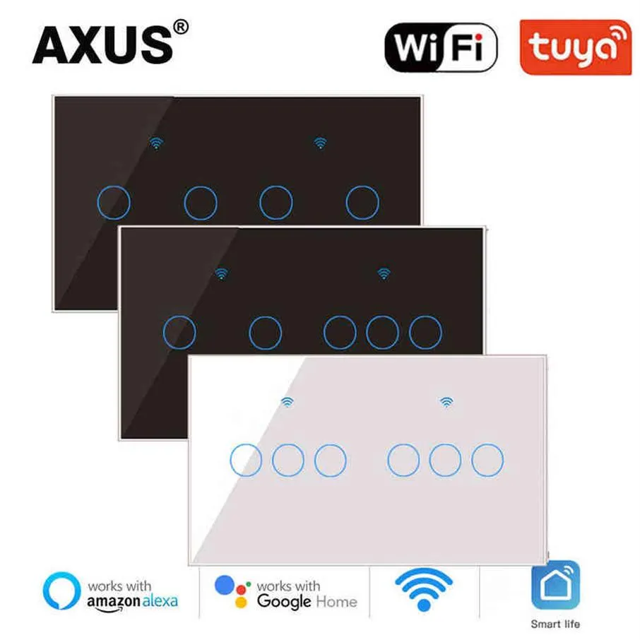 5pc Axus Smart Light Touch Switch Glass Panel EU Standaard 4 5 6 Gang Tuya WiFi Wall Switch Support Google Home Alexa Voice Control W2202888