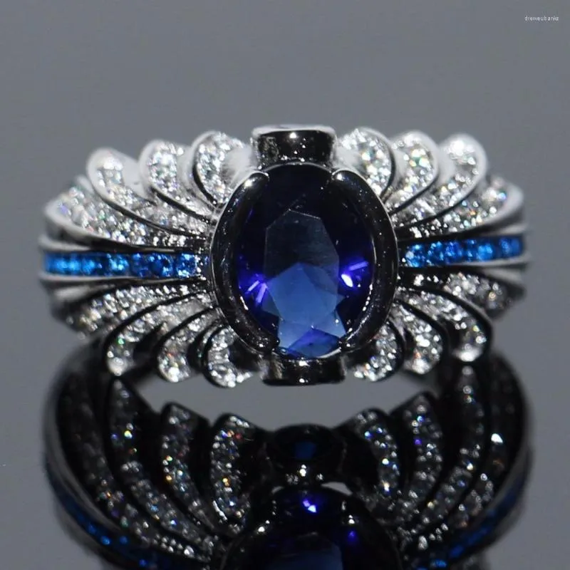 Anneaux De Mariage Taille 8-13 En Gros Vintage Bijoux De Mode 925 En Argent Sterling Bleu 5A Cubique Zircone CZ Hommes Pierre De Naissance Bande Anneau Cadeau