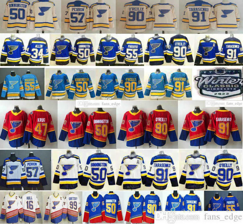 Jersey 2022 Clásico de Invierno 91 Vladimir Tarasenko''Nhl''Jersey 90 Ryan O'Reilly 55 Colton Parayko 10 Schenn 57 Perron 50 Binnington 47 Torey Krug