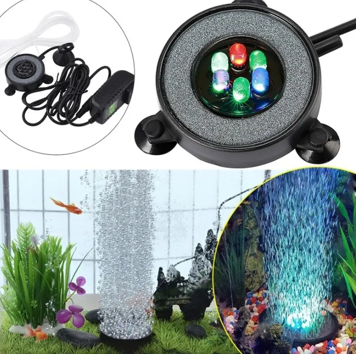 Color Changing LED Waterproof Aquarium Light Round Fish Tank Bubbler Decor Lamp Pool Lights