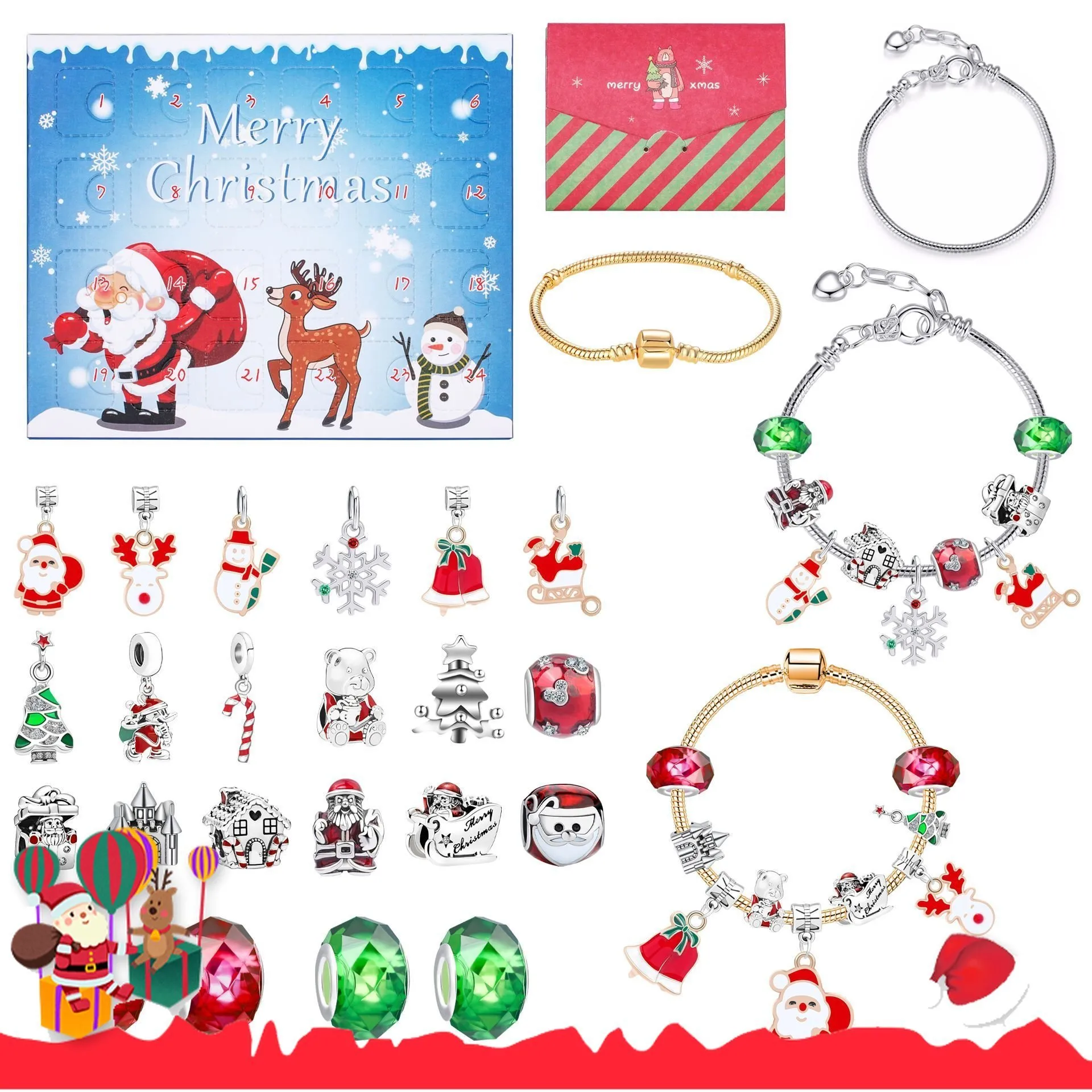 Bracelets de charme Avent de Noël 24 Compte à rebours Boîte-cadeau Calendrier Boîte de bricolage créatif surprise Box Box 221026