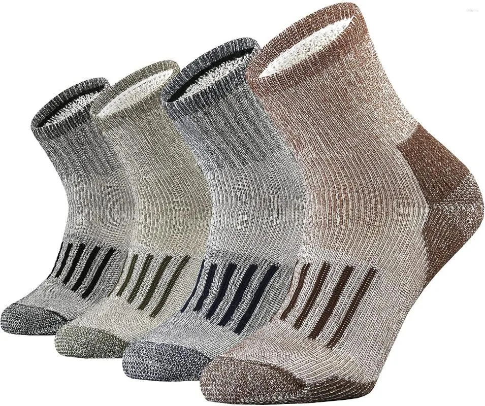 Chaussettes de sport en laine mérinos pour hommes, randonnée, évacuation de l'humidité, extérieur, épais, chaud, pêche, coussin lourd, quart, 4 paires, taille européenne 43-46