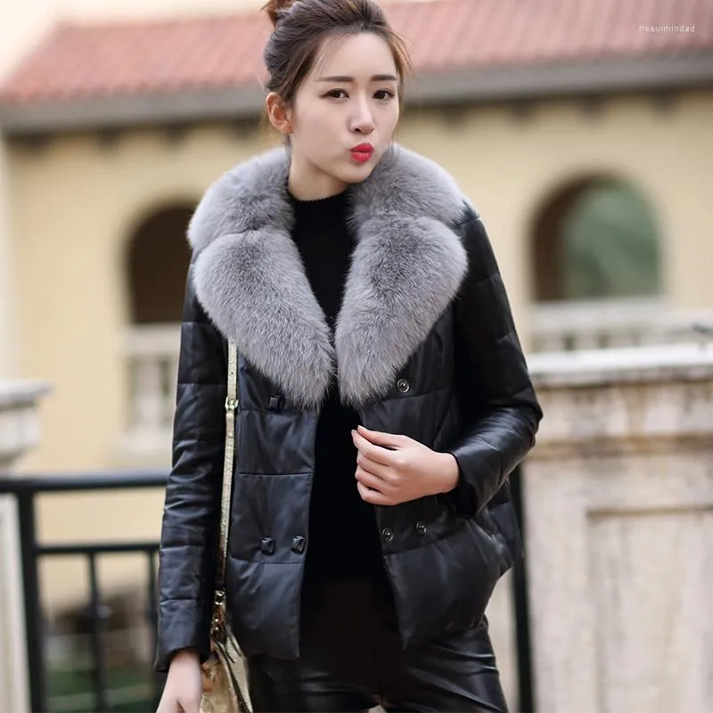 Jaqueta feminina de couro feminino 2022 Genuine Big Sur Collar Winter Sheepskin Coat Corean Short Real Feminino Jackets 077