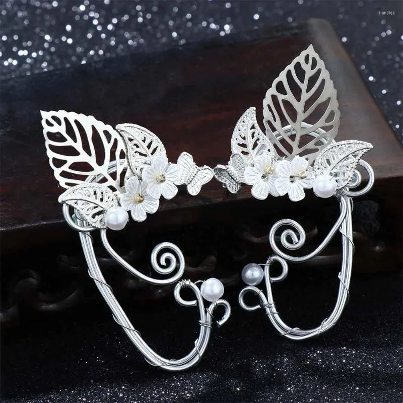 Backs kolczyki 1PCS Chic elf Pearl Puste Flower Leaf Cosplay Fairy Ear Mankiety dla kobiet dziewczyny biżuteria ślubna Halloween