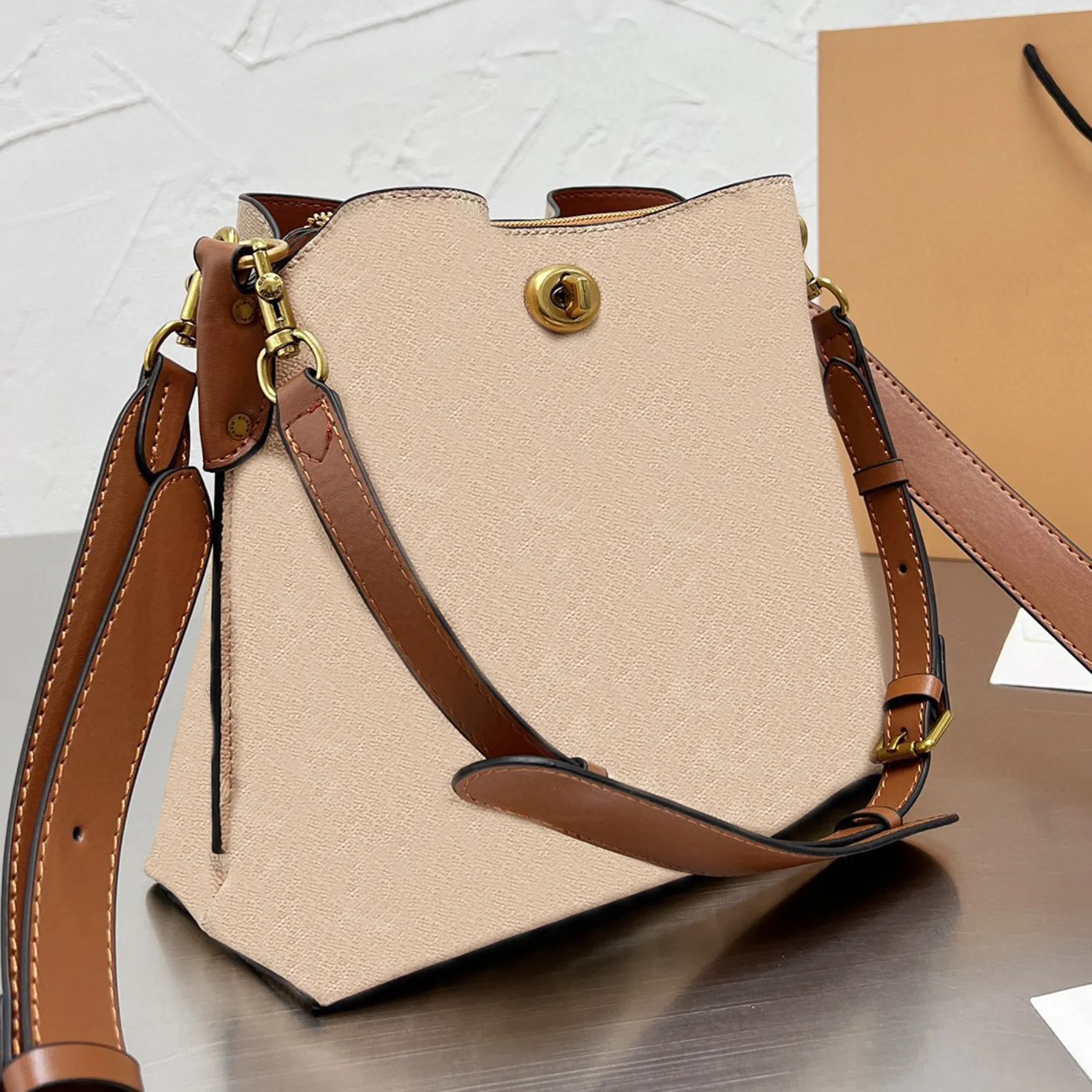 Leather Bucket Bag For Women Double Face Design Center Zip Compartment Metal Hardware Snap Closure Shoulder Bag Tote Luxury Handbag From Mmstars 63.74 DHgate.Com