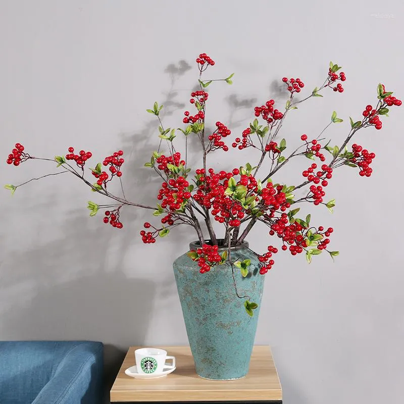 Fiori decorativi 100 cm Fiore artificiale Frutta rossa Puntelli di nozze finti Pianta di simulazione Arredamento per la casa Decorazione Berry Holly