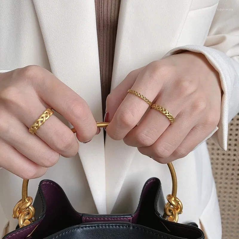 Anelli a grappolo set di anelli di coppia set retr￲ in acciaio inossidabile intrecciato per donne opache di lusso 18k oro oro gioiello femminile maschile maschile