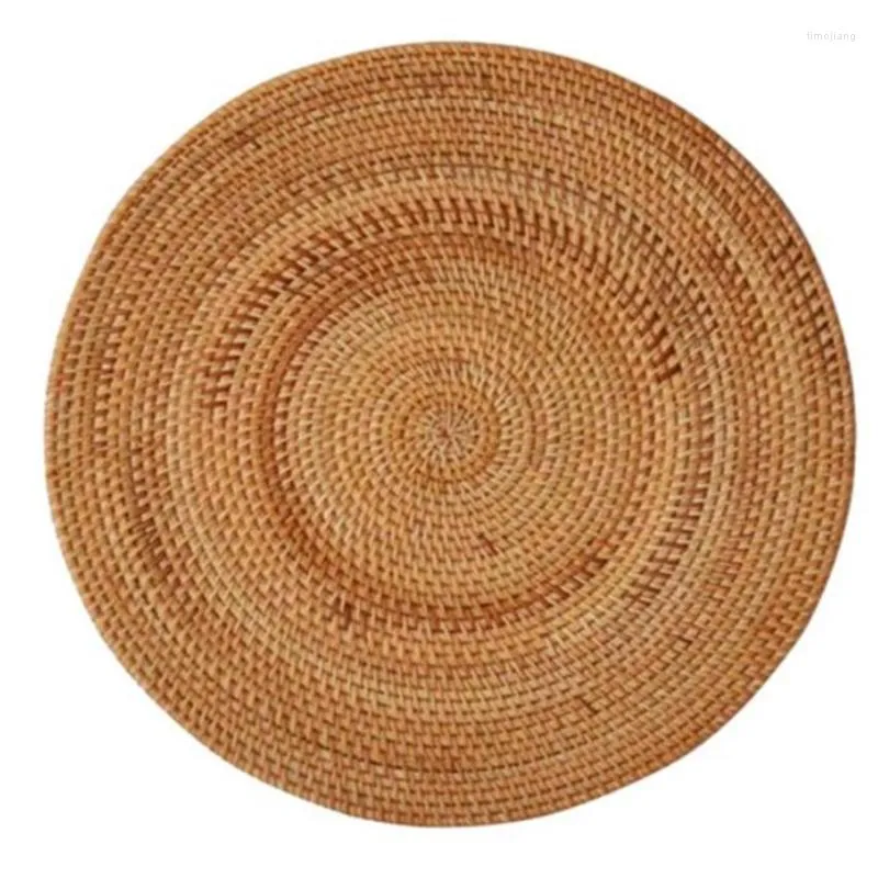 Tafelmatten rattan geweven placemats niet -slip hittebestendige plaats mat rieten placemat trivets voor schalen rond 40 cm