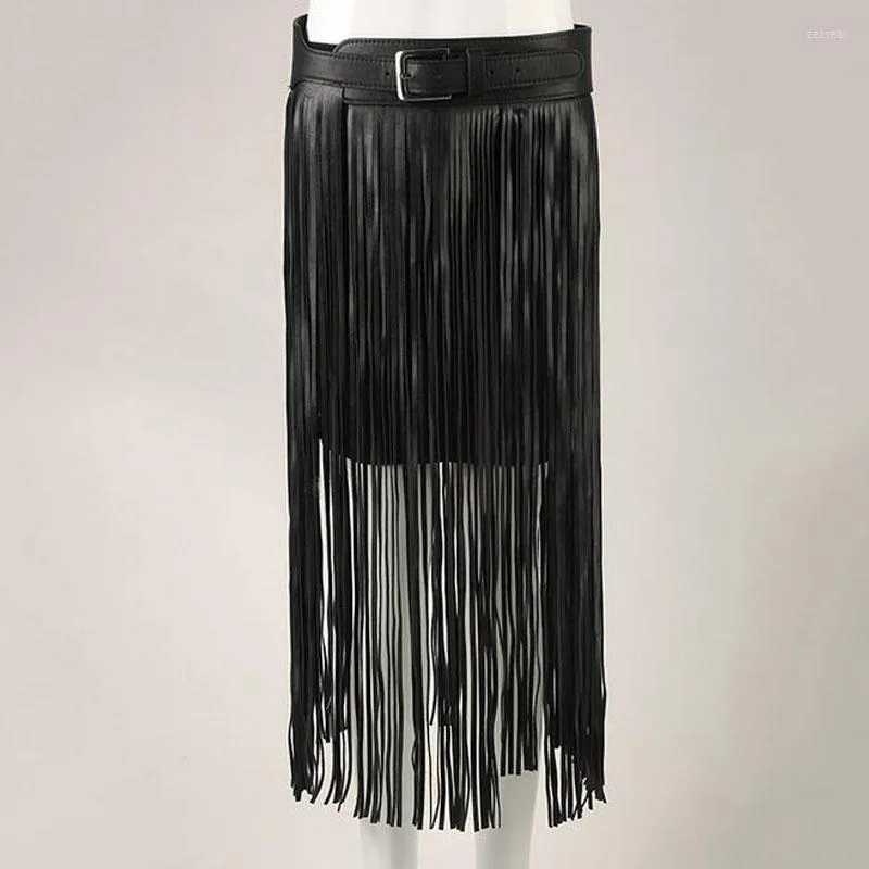 Paski Projekt Hippie Boho Fringe fringe Black Faux skórzany pasek damski