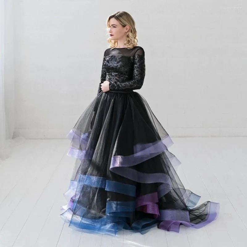 Skirts Pretty Black Ruffles Tulle Bridal With Colorful Organza Edge 2022 Puffy Long Women Zipper Custom Made