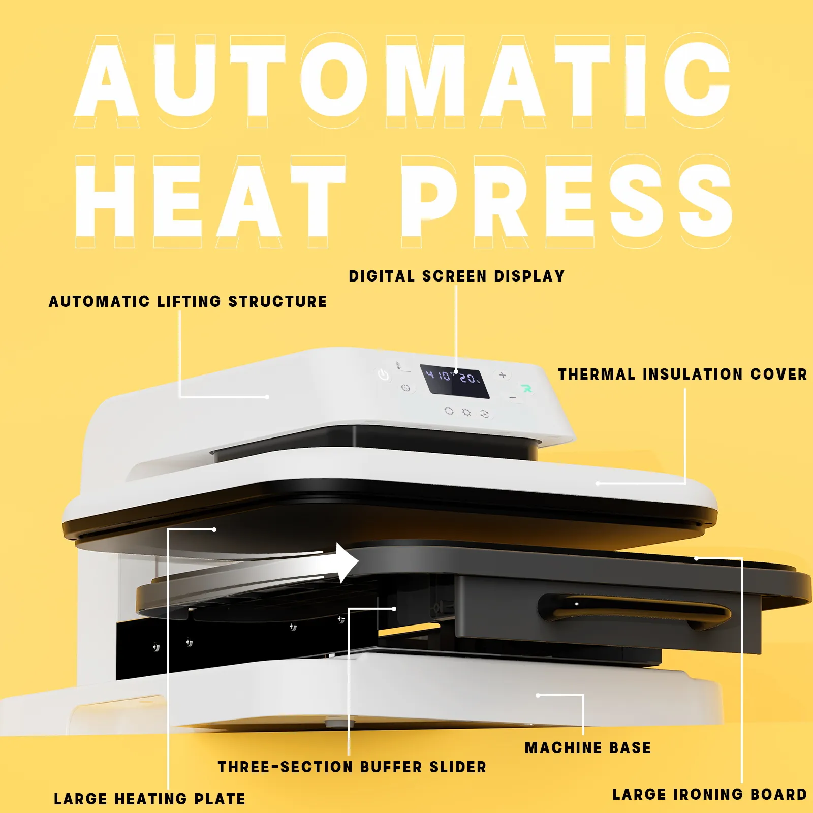 Bärbar HTVRONT Auto Heat Press Machines för hushåll med intelligent drift