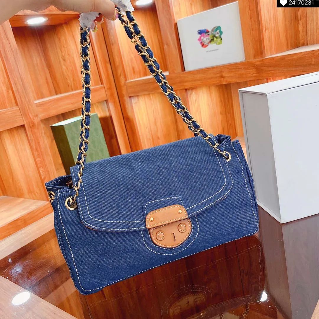 Borsa a tracolla alla moda in tessuto denim Borsa da donna di qualità Borsa di design di lusso Borse a tracolla di marca francese Portafoglio ShoppingBag di grande capacità 30 cm