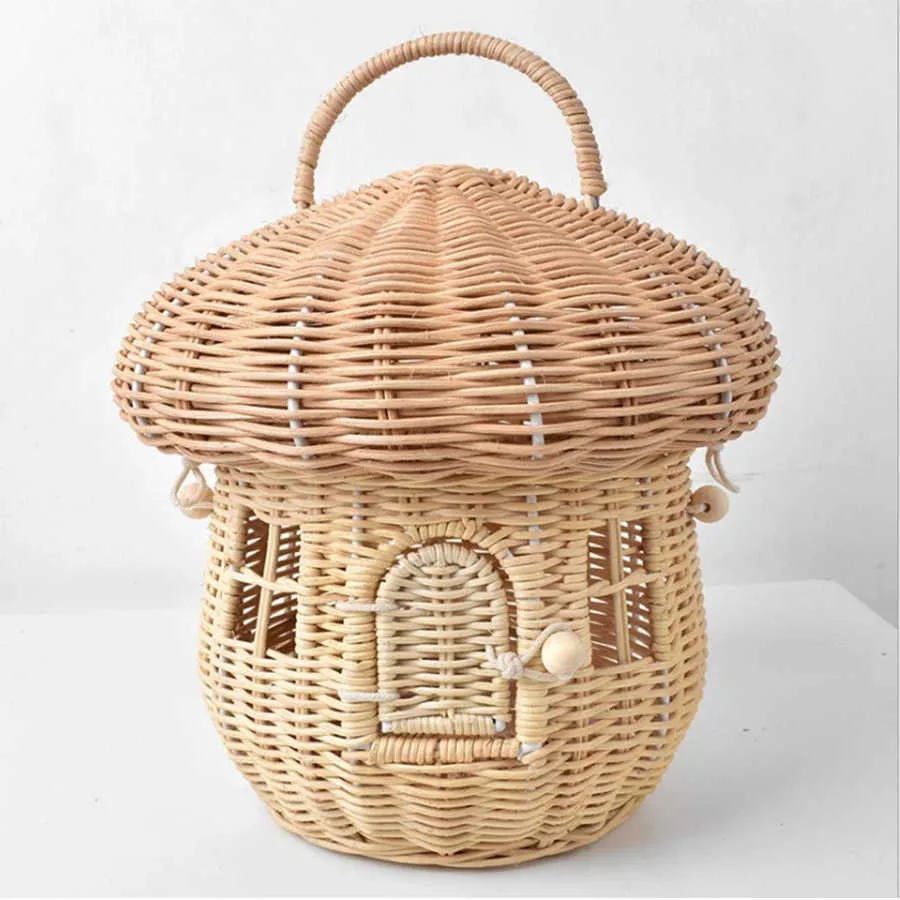 Other Bags Mushroom House Basket Bag Women Fashion Rattan Handbags Lovely Summer Beach Straw Bali Holiday Designer Wicker Woven Box Bags J230207