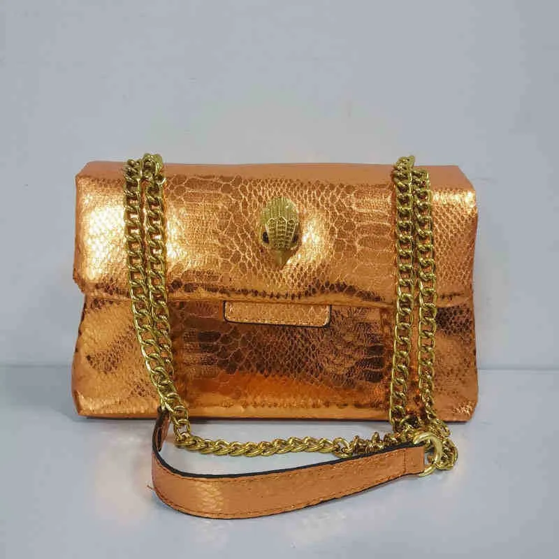 Bolso de cadena de cuerpo cruzado kurt Bolso de hombro de mujer Bolso de cabeza de águila de metal Pu Bolso de mensajero de cuero brillante Bolso de mujer tallado con cabeza de pájaro 0609