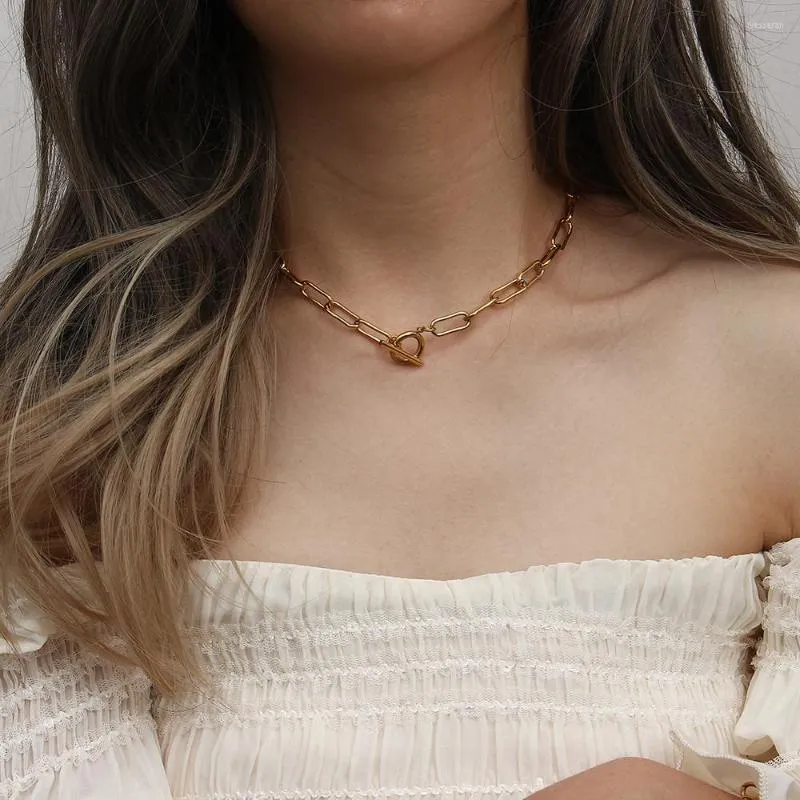Kedjor som s￤ljer mode p￥ sp￤nne tjockt pappersklippkedja halsband guld pl￤terad h￶g kvalitet fin smycken parti present grossist
