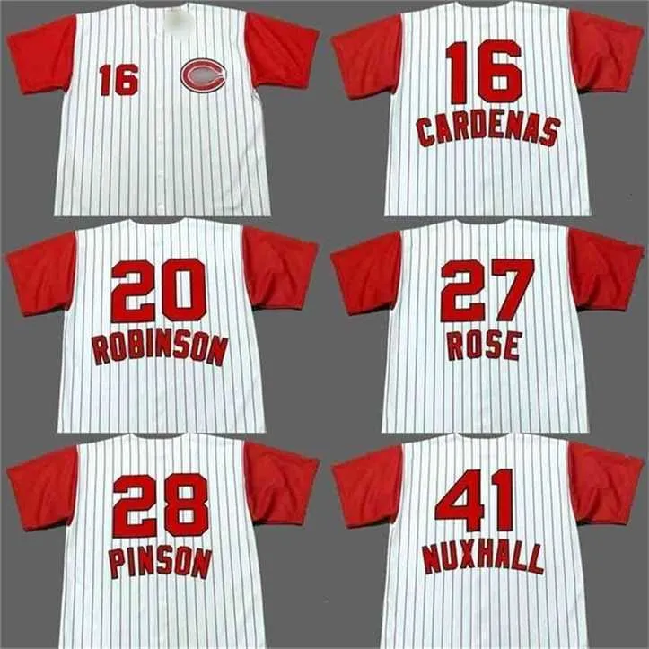 Proword C202 Chicago 28 Vada Pinson 16 Leo Cardenas 27 Pete Rose 20 Frank Robinson 41 Joe Nuxhall Baseball Jersey Stitched