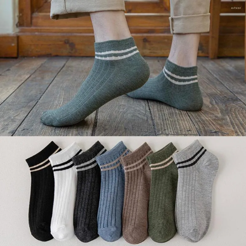 Herrstrumpor 5Pair Classic Men Short Stripes Cotton Mens Fashion Sock 2022 Spring/Summer Boat