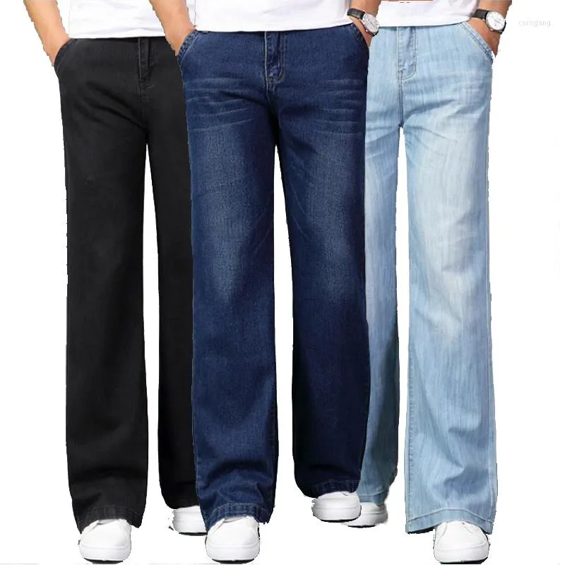 Män jeans herrar klockbotten 60-tal 70-tal blossar denim byxor vintage retro breda benbyxor smala fit cowboy