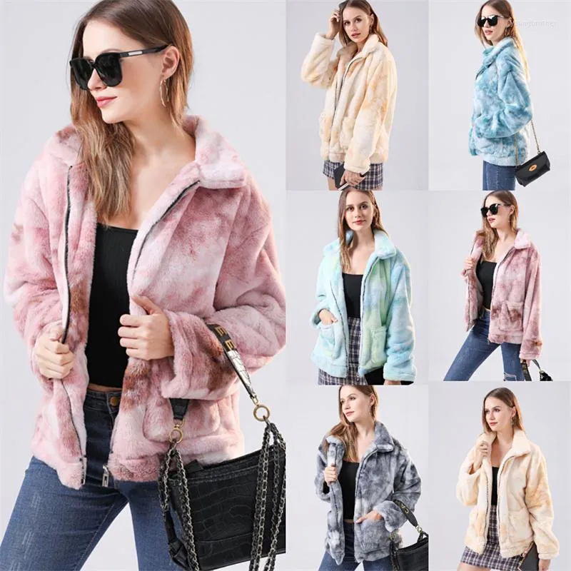 Ful feminino 2022 Autumn Faux Coats Pluxh feminino colorido tie de tie zíper de manga longa Jaquetas de manga longa Lady Louse Outerwear Tops casuais JH706