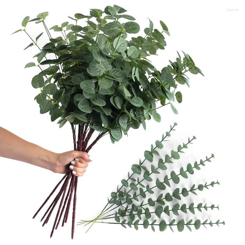 Fleurs décoratives 24pcs Eucalyptus artificiel Tiche de feuille de feuille Real Touch Faux Mariage Décoration Bouquet Home Decor