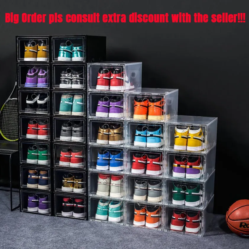 Storage Boxes Bins 1pcs Transparent Plastic Shoe Clear Sneakers AJ Display Case High-tops Football Box Stackable s Cabinet 221027