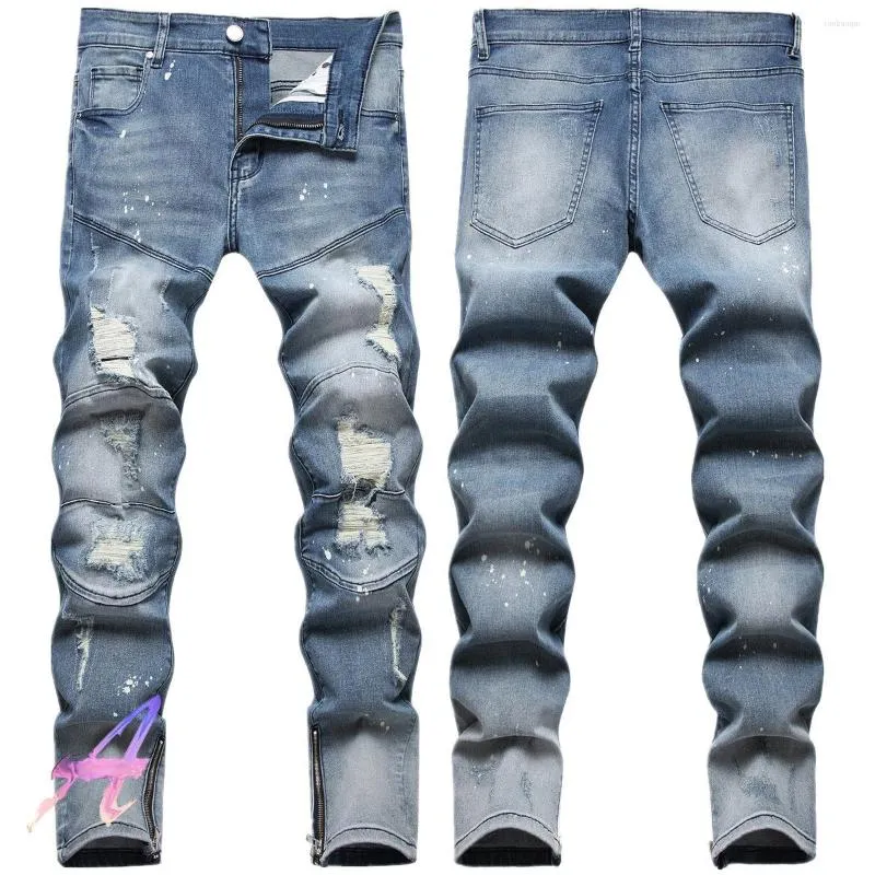 Men's Jeans Patchwork Ripped Patch Trousers High Quality Fashion Casual Men