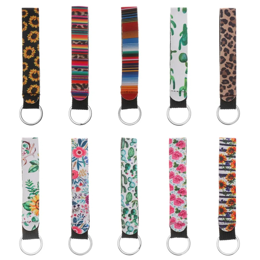 Keychains Lanyards Sunflower Leopard Printed Keychain Wristlet For Key Chain Lanyard Long Hanging Strap Rings Charms Diy Jewelry Acc Smtxf