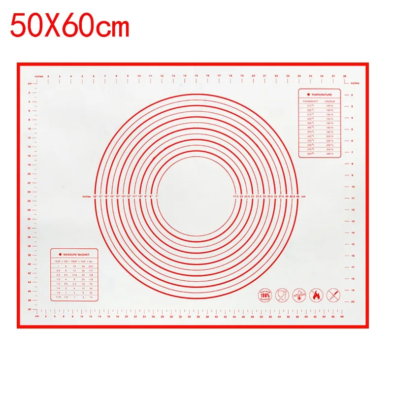 Slip Silicone Pastry Board Mats med m￤tningar Deg Rolling Counter Mat Kitchen Accessory 50x60cm