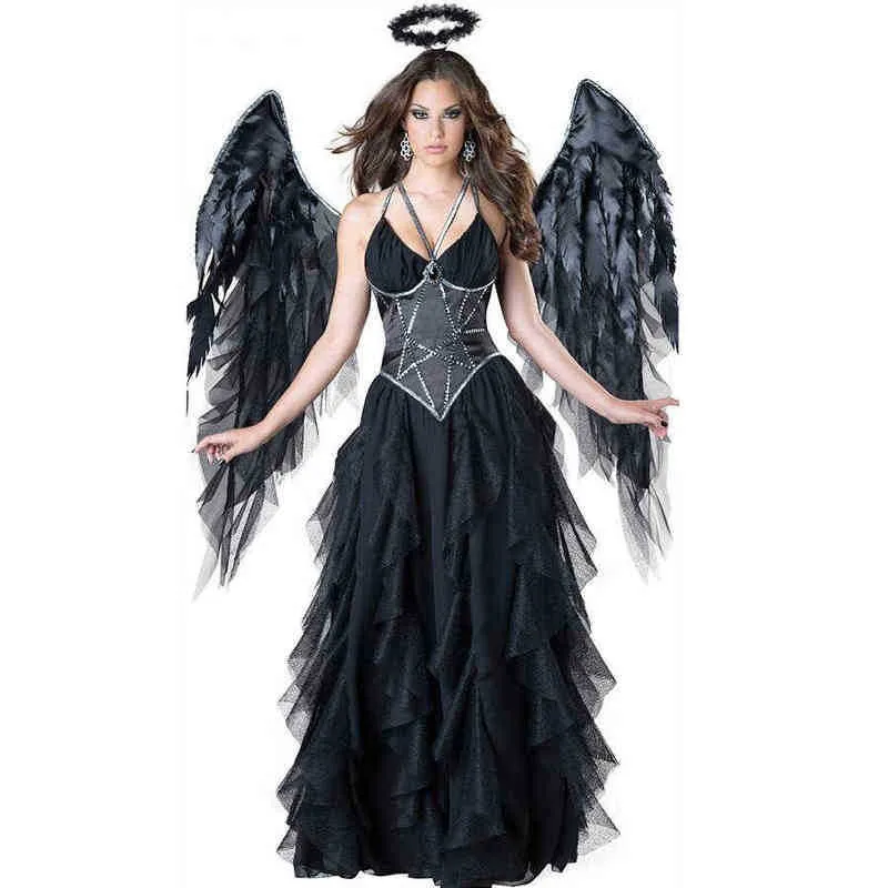 Scene Wear Feather Fairy Angel Adult Cosplay Come Demon Scary Dark Fallen Angel Dress Up Outfit Women Fancy Dress T220905