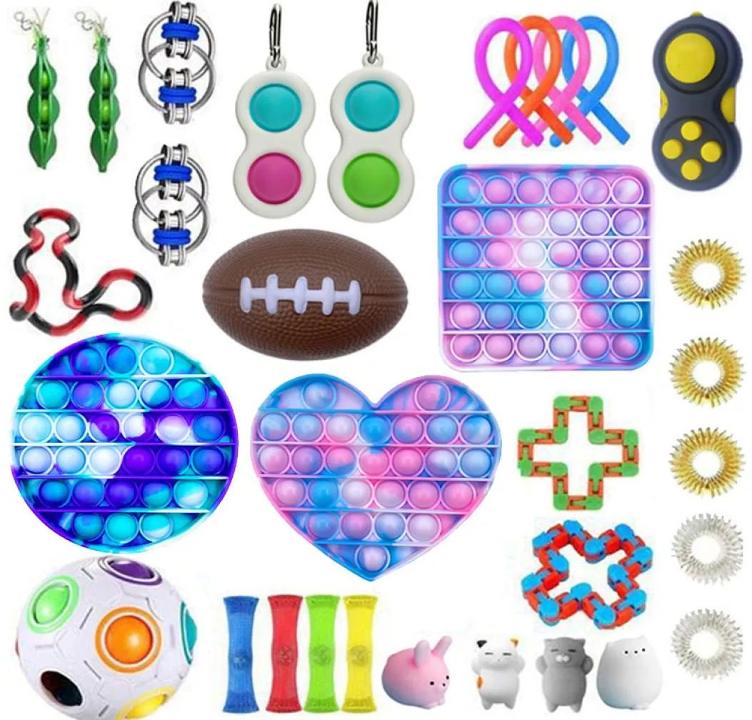 Fidget Toys Set Anti Stress Pop It Box Strings Marble Relief Gift Adults Children Poppit 