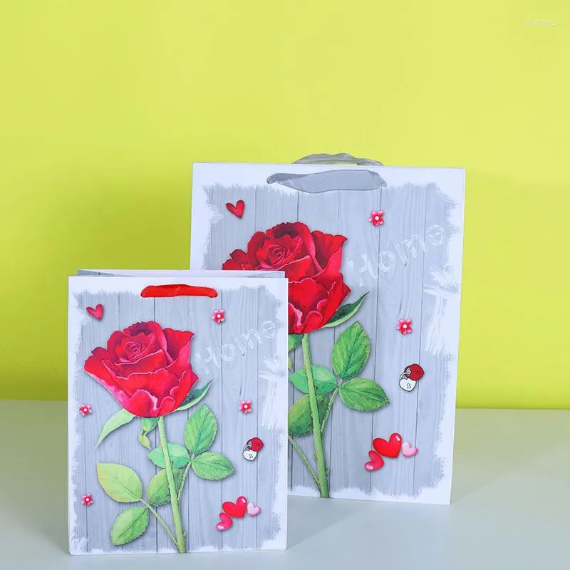 Gift Wrap 12Pcs Rose Paper Bag Packaging Bags Hanging Birthday Wedding Favor With Handle Cookie