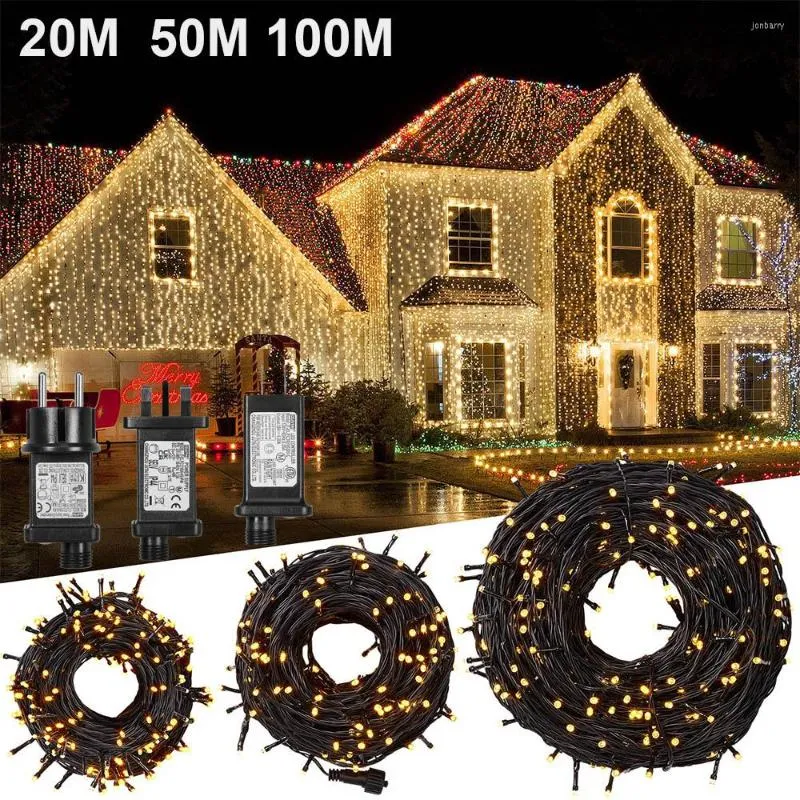 Strings Plug 500LED Black Wire Christmas Fairy String Lights Outdoor Tree Light Timer Memory Ghirlanda impermeabile Decorazioni per l'illuminazione delle vacanze