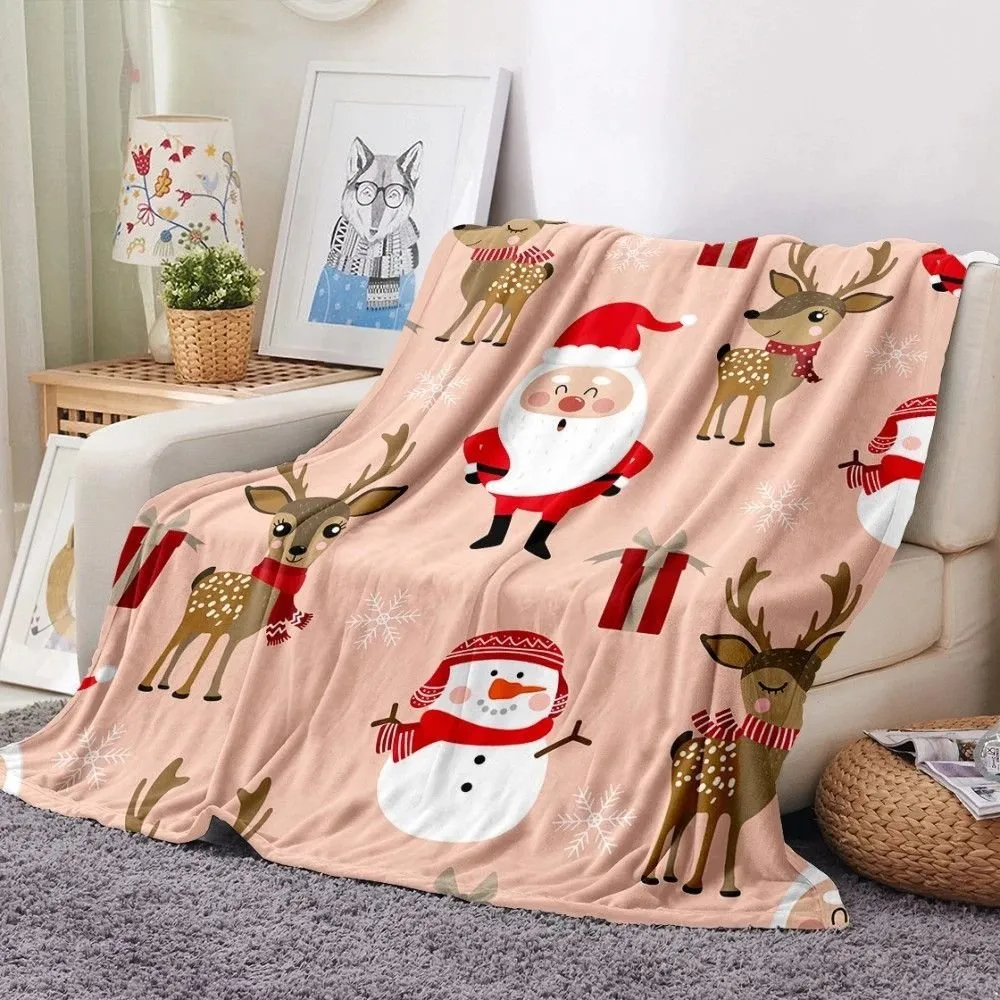 Christmas Fleece Blanket Throw Lightweight Blankets for Sofa Bed Camping Thermal Towel Winter Warm 150X200cm