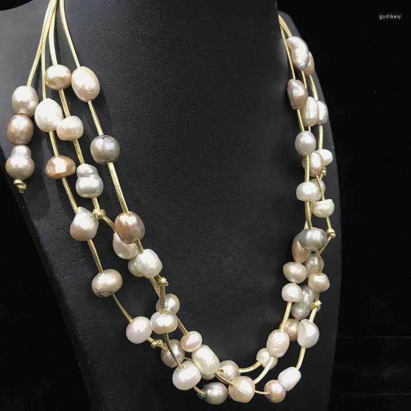 Choker Natural Fresh Water Baroque Pearl Necklace Leather Casual Simple Style For Women Fashion Jewelry Different Colors