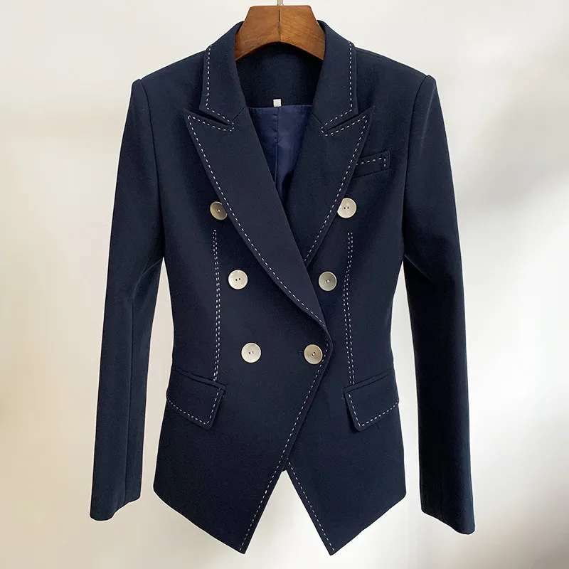 2024 New Women 's Suit Bright Line 장식 이중 가슴 넓은 슬림 캐주얼 작은 양복