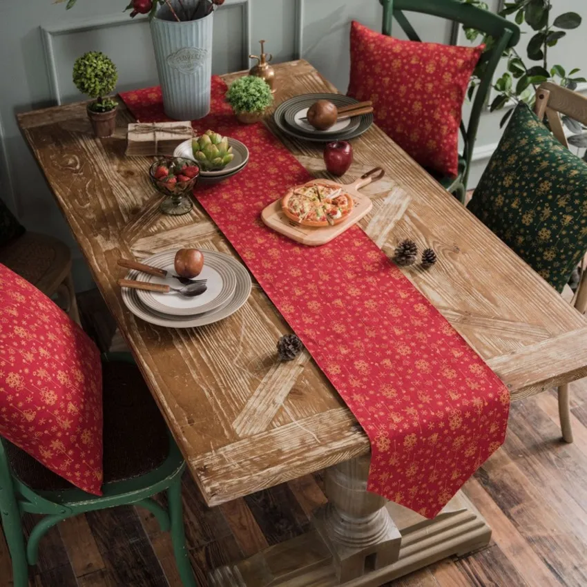 Chemin de Table carillons éoliens rouges de noël, drapeau lumineux de luxe, décoration de meuble TV, café, fête de mariage