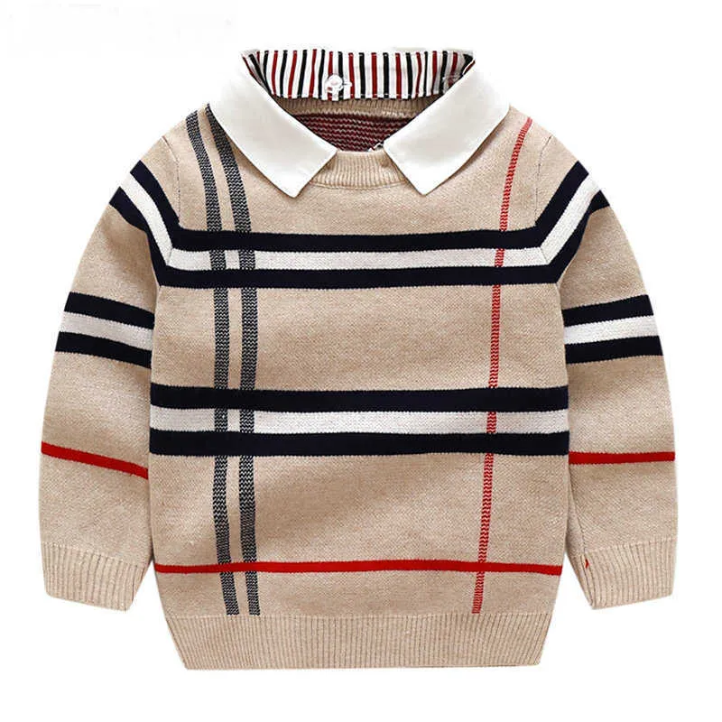 Kledingsets herfst Warm Wool Boys Sweater Plaid Kinderen Knitwear Boys Cotton Pullover Sweater 2-7y Kids Fashion Outerwear